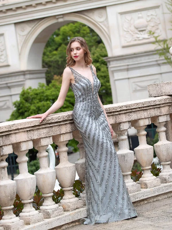 Women's Office Attire Subtle Sophistication Roycebridal Vintage Grey Evening Dresses Luxury Sequin Beading Mermaid Straps Sexy Elegant Party Dress