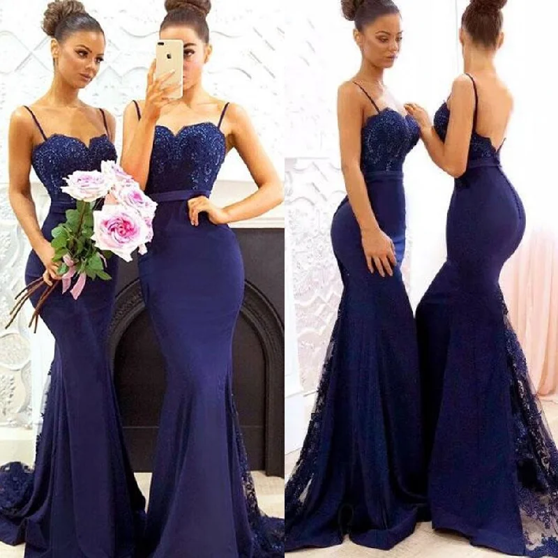 Affordable Trendy Clothes For Women Y2K Nostalgic Fashion Look Sexy Spaghettis Straps Lace Dark Navy Bridesmaid Dresses