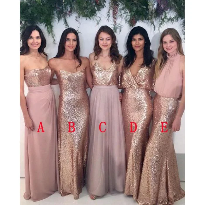 Women's Fashion Clothes Nordic Minimalist Home Look Roycebridal Sexy Mismatched Sequin Chiffon Bridesmaid Dresses