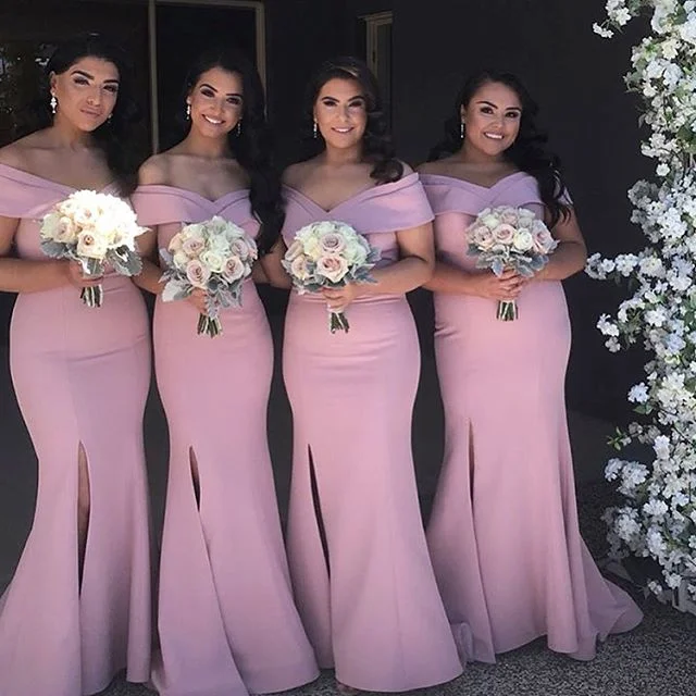 Fashionable Women's Casual Apparel Mid - Season Sale Roycebridal Sexy Mermaid Pink Bridesmaid Dresses Off the Shoulder