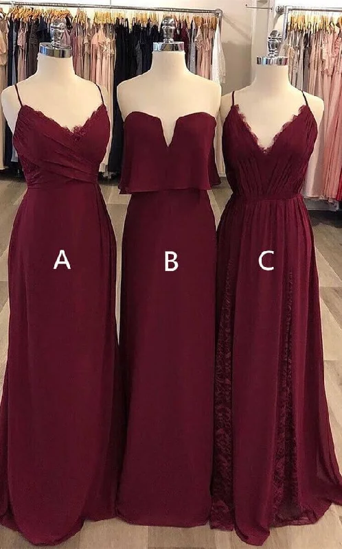 Women's Outfit For The Office Feminine Charm Sheath Chiffon Burgundy Bridesmaid Dresses Sleeveless