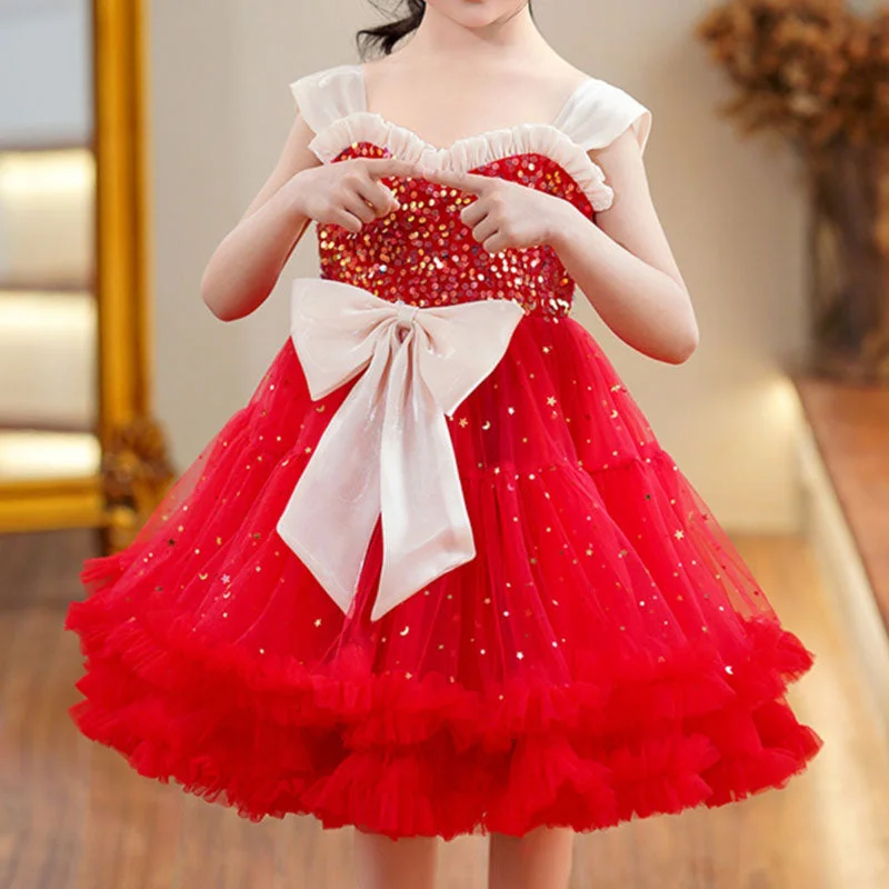 Women's Vintage-Inspired Clothing Vintage Elegance Baby Girl Pageant Shiny Suspender Puffy Princess Dress