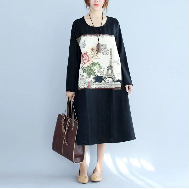 Stylish And Comfortable Clothing For Women Effortless Sophistication new black print cotton linen dresses plus size long sleeve maternity dress