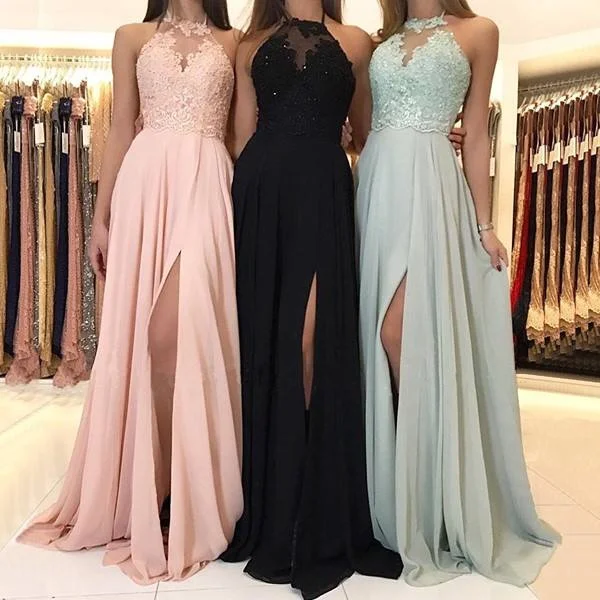 Luxury Women's Clothes Classic Timeless Elegant Style Elegant Long Chiffon Lace Halter Bridesmaids Dresses