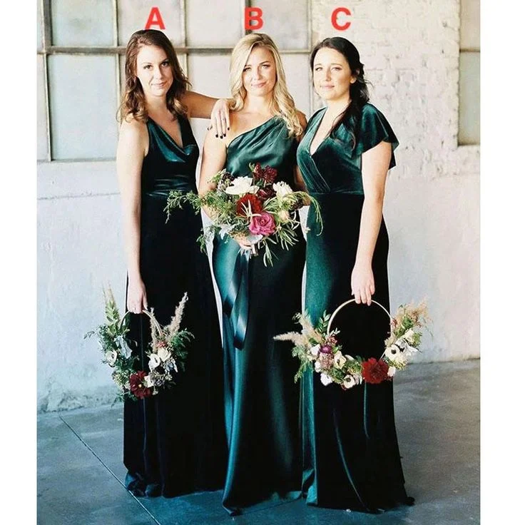 Women's Everyday Clothes Limited - Stock Roycebridal Mismatched Cheap Long Velvet Bridesmaid Dresses Green Mermaid Sleeveless