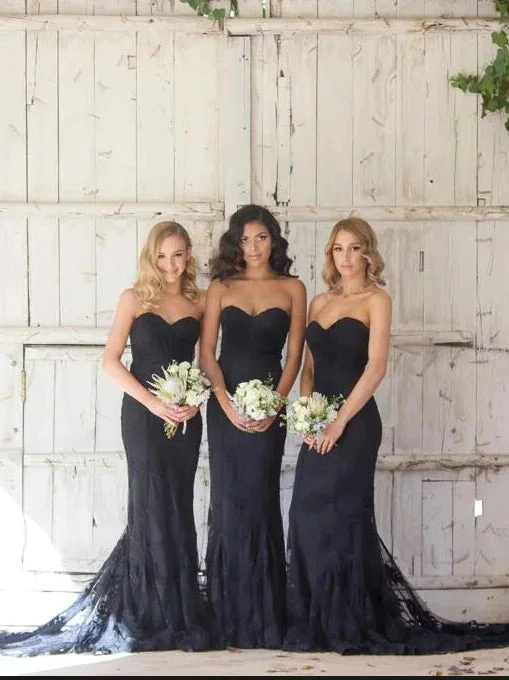 Stylish Clothes For Women Graceful Drape Roycebridal Hot Mermaid Lace Bridesmaid Dresses Black Sweetheart Sleeveless