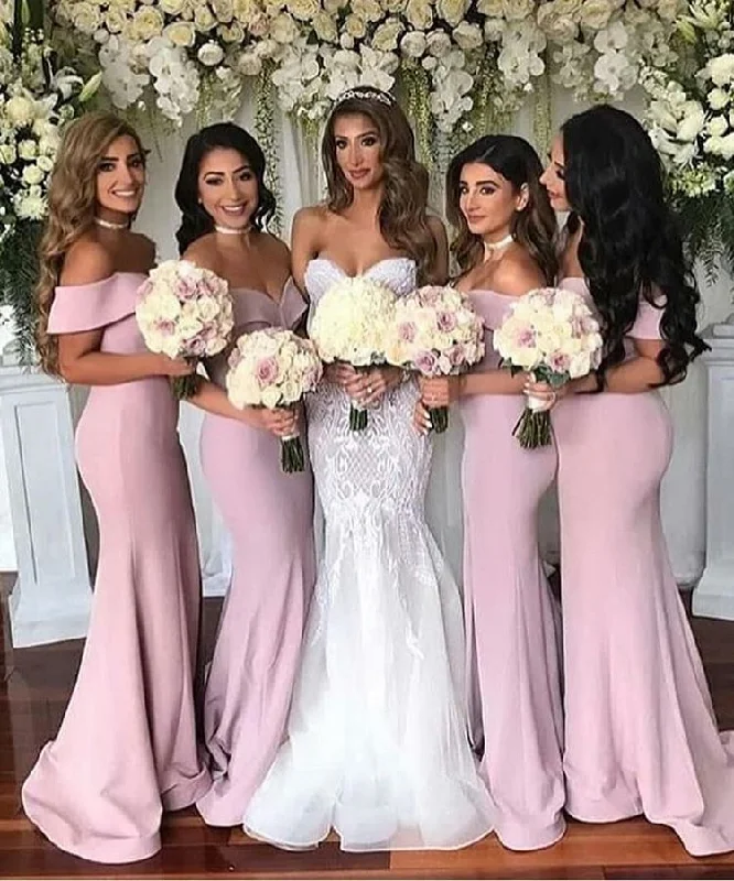 Women's High-Fashion Apparel Weekend Special Roycebridal Sexy Mermaid Pink Bridesmaid Dresses Off the shoulder