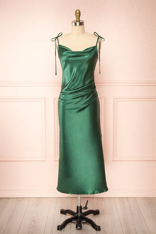 Charming Everyday Clothing For Women Dreamy Draping Elyse Green | Cowl Neck Midi Dress