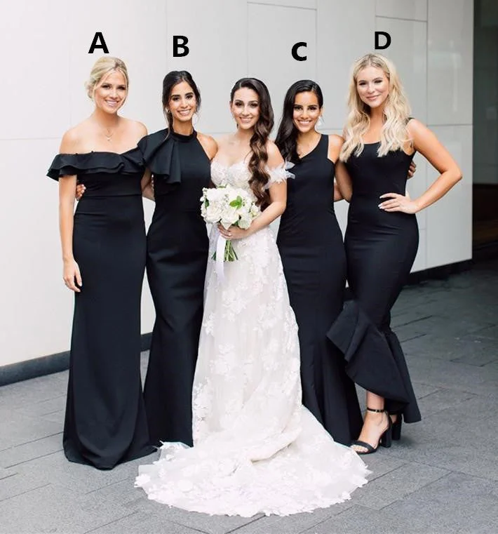 Women's Tops And Clothing Playful Elegance A-Line/Mermaid Satin Convertible Black Bridesmaid Dresses