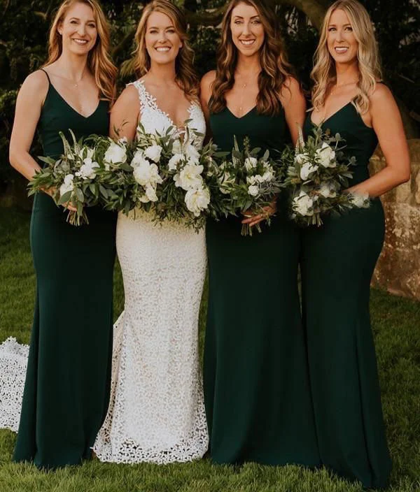 Casual Outfit For Women Hollywood Glam Award - Show Style Roycebridal Simple Spaghetti Straps Chiffon Emerald Green Bridesmaid Dresses