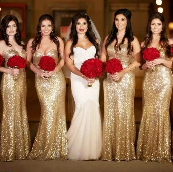 Timeless Women's Apparel Great Deals on Ethnic Cultural Wear Sexy Mermaid Gold Sequined Bridesmaid Dresses