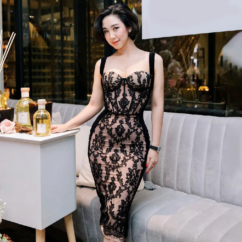 Women's Clothing Apparel Sets Graceful Drape IKEARLAX 2023 autumn new retro lace suspender skirt sexy long dress nightclub slim 2025 women's Popular trade dress