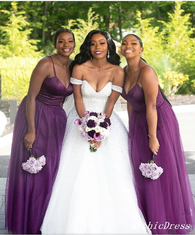 Women's Vintage Attire Weekend Special Long V Neck Cheap Bridesmaid Dresses South African Purple Wedding Guest Dress