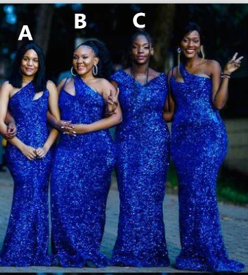 Women's Romantic Outfit Classic Charm Roycebridal Mismatched Sequins Mermaid Royal Blue Bridesmaid Dresses