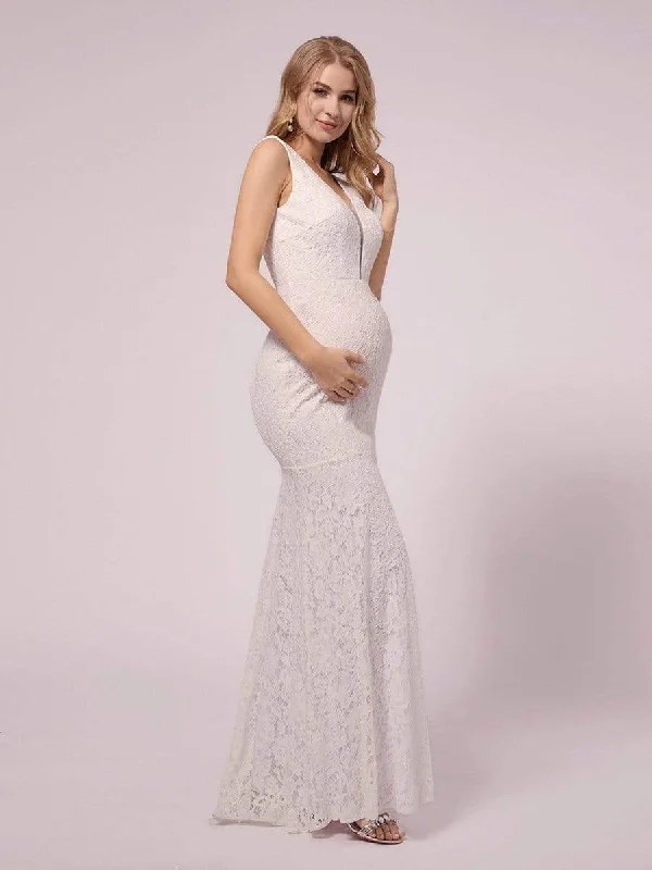 Women's Evening Clothes Feminine Charm Deep V Neck Lace Mermaid Maternity Dress