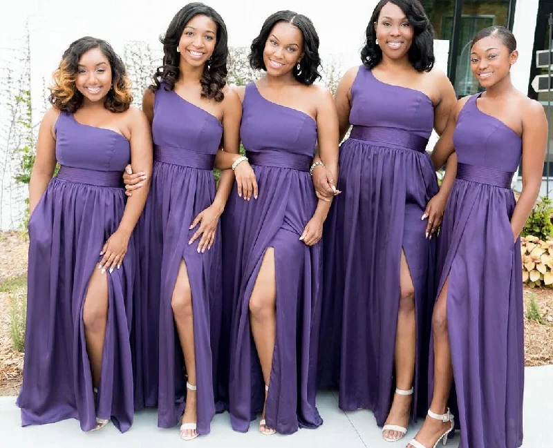 Women's Transitional Clothes Minimalist Office - Ready Style Roycebridal A-Line Simple One Shoulder Purple Bridesmaid Dresses with pockets