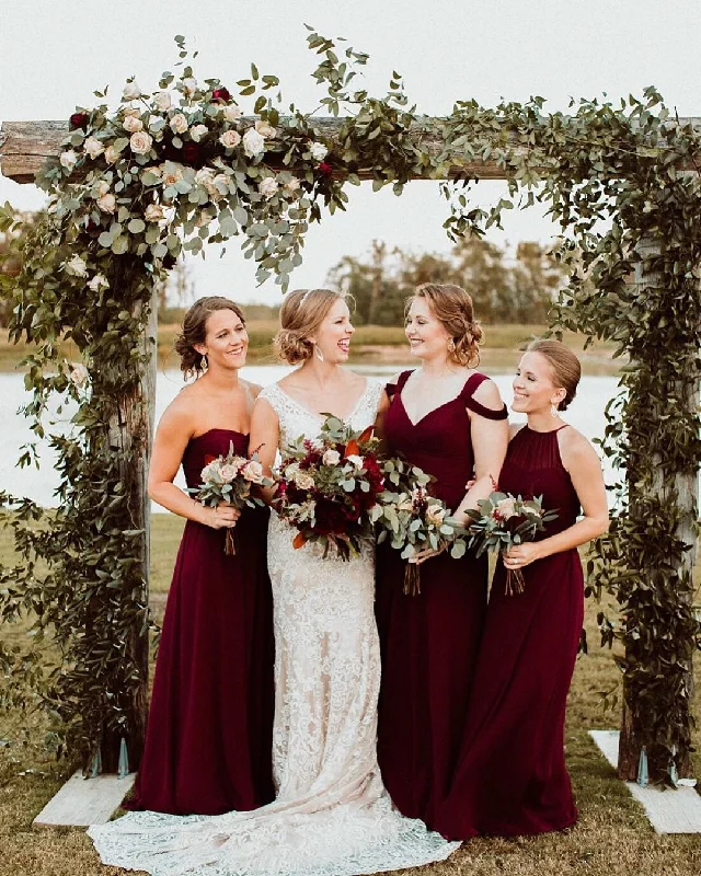 Women's Occasion Wear Clothes Flash Sale Long Chiffon Burgundy Bridesmaid Dresses