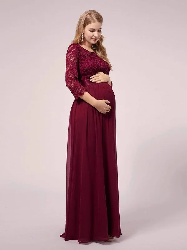 Affordable Women's Clothes Limited - Edition Drops Elegant Lace Splicing Chiffon Maternity Dress with 3/4 Sleeves