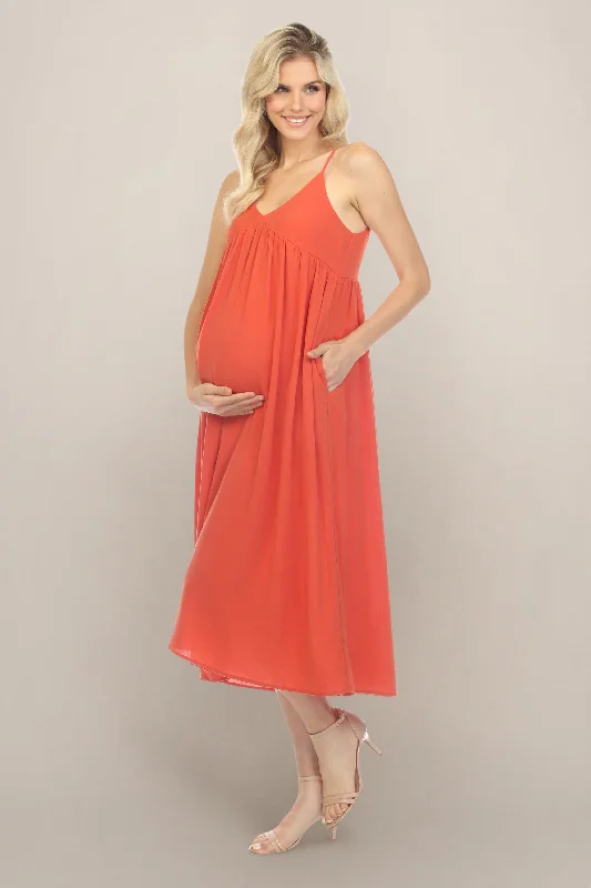 Women's Plus-Size Apparel Effortless Sophistication Orange Empire Waist Midi Maternity Dress