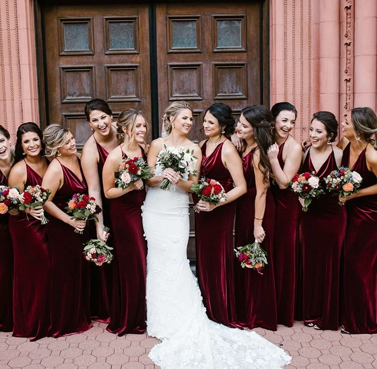 Casual Clothes For Women Modern Romance Roycebridal Sexy Mermaid Burgundy Velvet Bridesmaid Dresses Backless