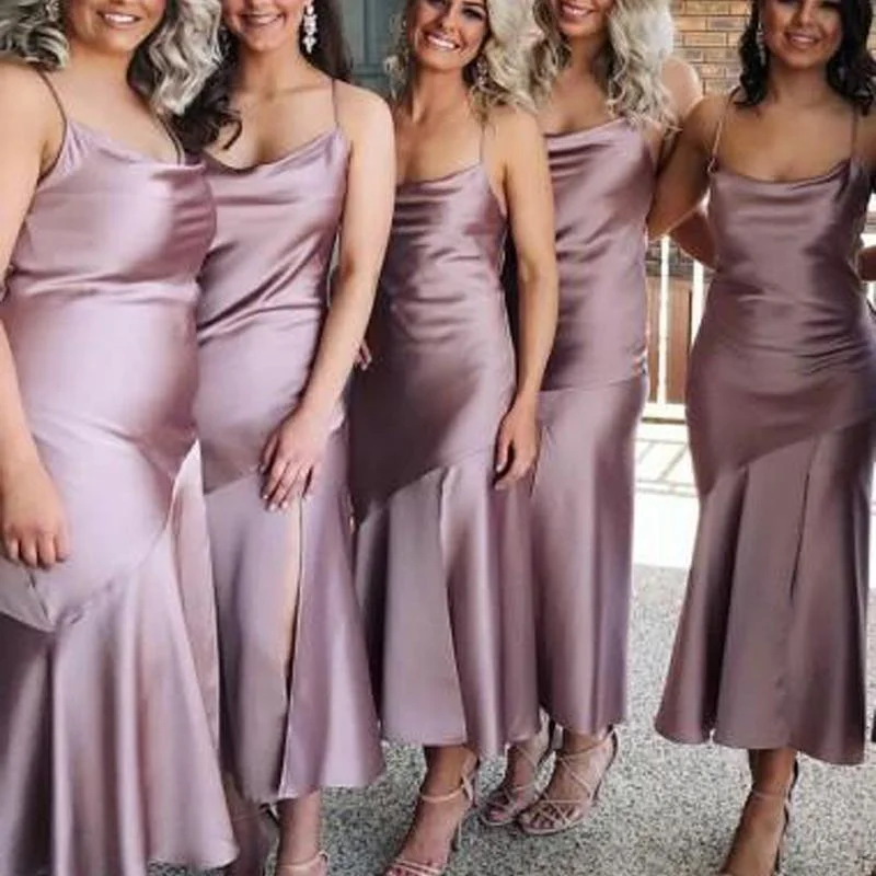 Women's Clothing Outfit Set End - of - Month Blowout Roycebridal Cheap Tea Length Dusty Purple Bridesmaid Dresses Online