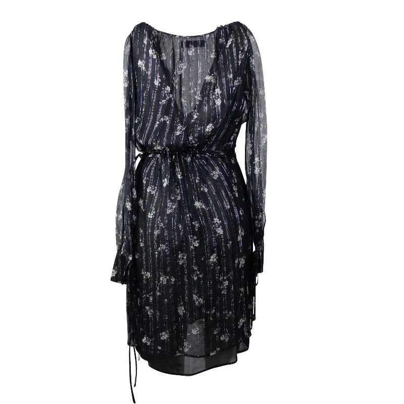 Women's Travel Garments Final Clearance Black Floral Print Chiffon Dress