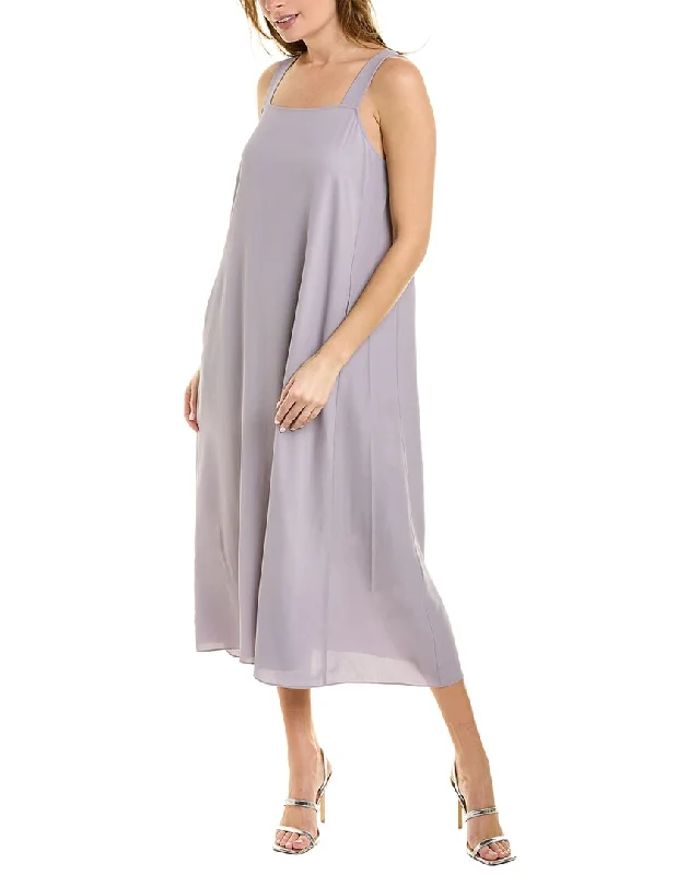 Women's Clothing Apparel Ethnic Cultural Event Wear EILEEN FISHER Square Neck Silk Midi Dress