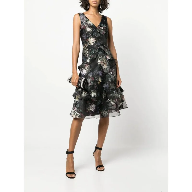 Women's Activewear Garments Classic Timeless Elegant Style Floral Printed Midi Tiered Dress