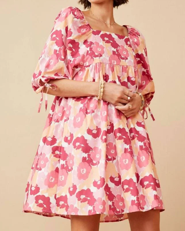 Timeless Women's Garments Great Deals on Ethnic Cultural Wear Floral Square Neck Dress In Piper Pink