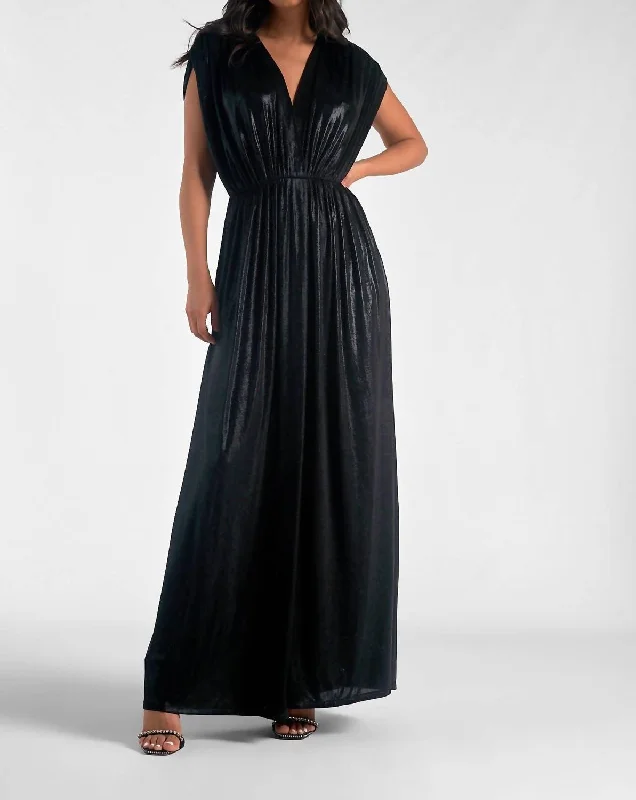 Women's Clothes For Work Lightweight Fabric Gatsby Maxi Dress In Black