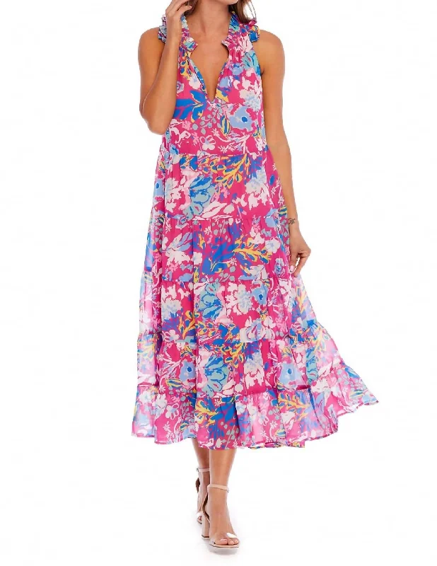 Women's Elegant Evening Attire Classic Charm Indy Maxi Dress In Pink Floral