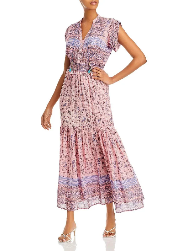 Women's Stylish Outdoor Outfit Feminine Elegance Kat Womens Silk Blend Printed Maxi Dress