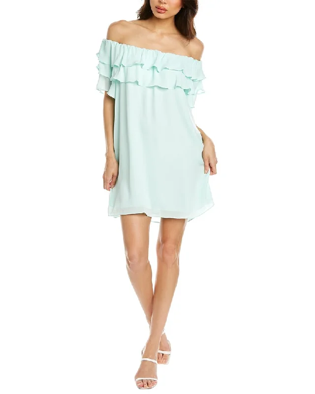 Women's Stylish Outdoor Outfit Dreamy Draping Krisa Off-the-Shoulder Ruffle Mini Dress