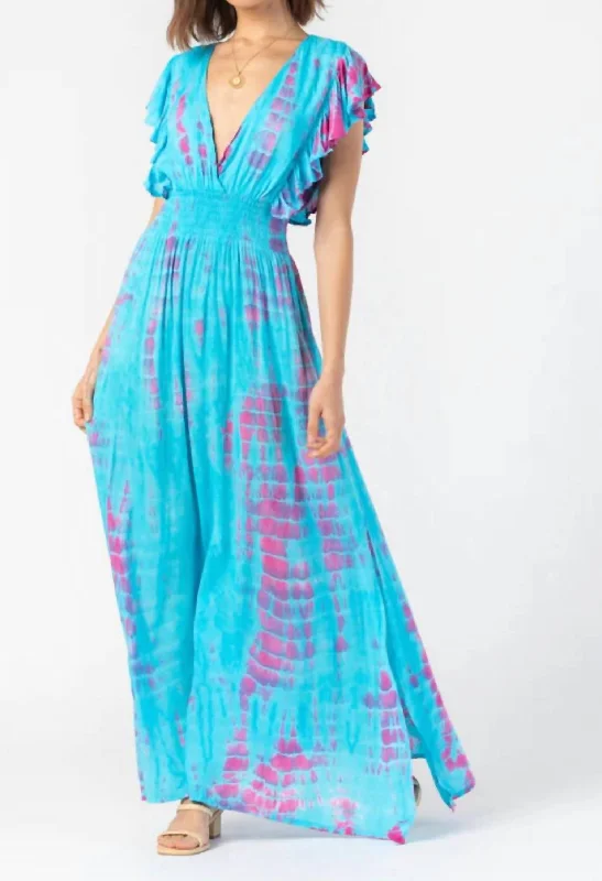 Stylish Clothes For Women Playful Elegance Lia Maxi Dress In Turquoise Fuschia Leo