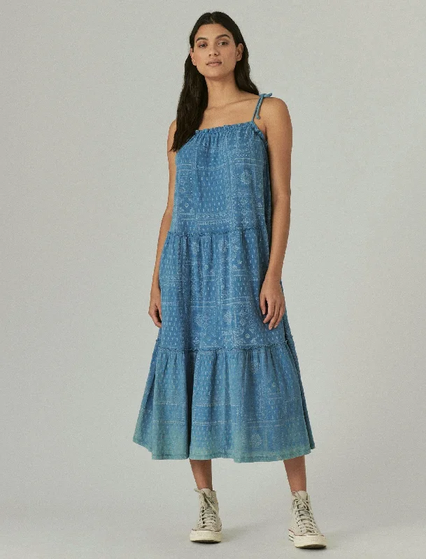 Women's Comfortable Lounge Attire Classic Timeless Elegant Style Lucky Brand Womens Tiered Cami Maxi Dress