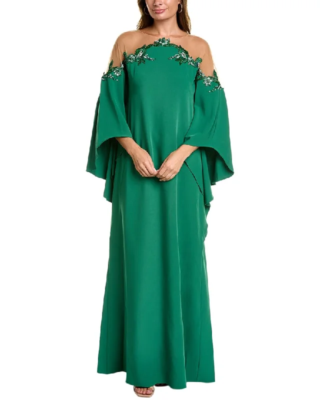 Sustainable Fashion Clothing For Women Classic Timeless Elegant Style Marchesa Notte Illusion Neckline Gown