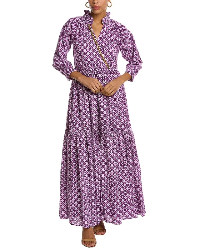 Women's Cozy Winter Attire Art Deco Geometric Pattern Look Sheridan French Iris Maxi Dress