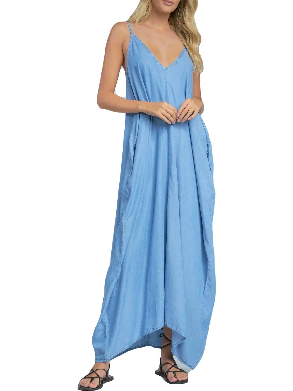 Women's Charming Outfit For Events Refined Simplicity Spag Womens Chambray Sleeveless Maxi Dress