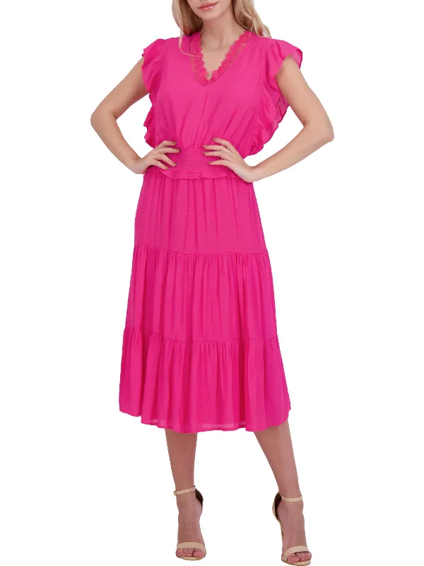 Women's Attire Charming Silhouette Womens Ruched Flutter Sleeve Maxi Dress