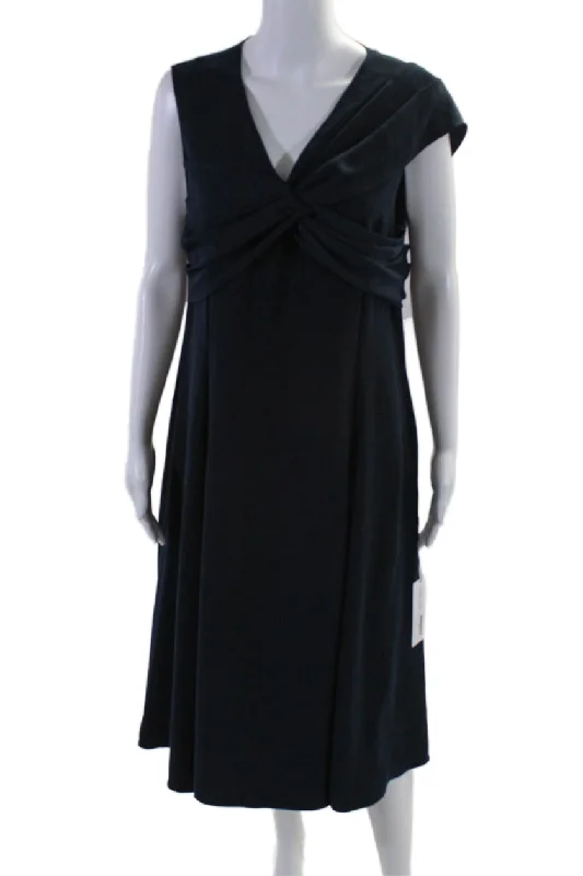 Women's Office Attire Grab Romantic Date - Night Styles Now Adeam Womens Francis Draped Knotted Sleeveless Zipped Dress Navy