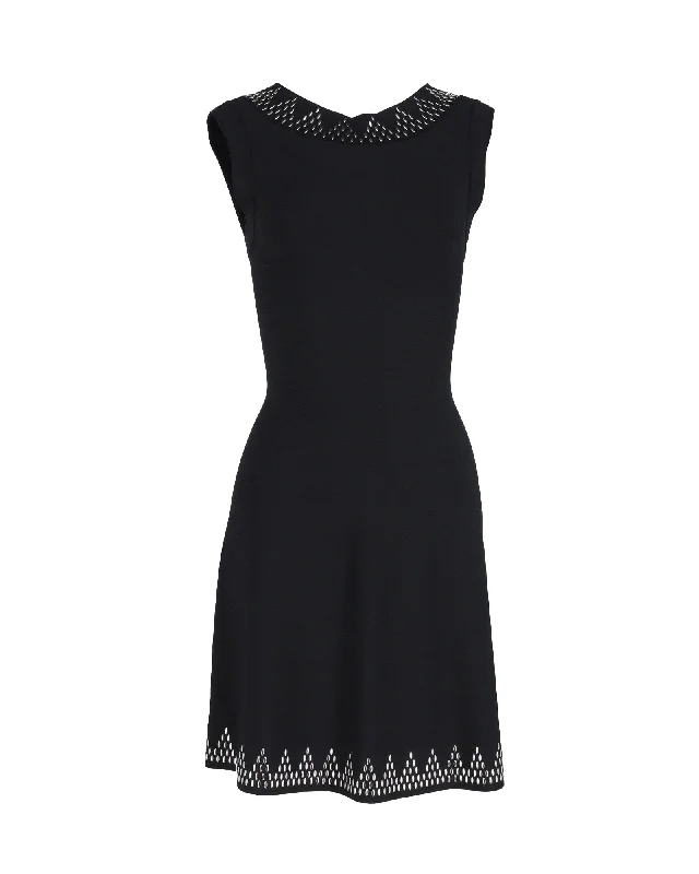 Women's Romantic Outfit Graceful Movement Alaia Sleeveless Embellished Fit-and-Flare Dress in Black Viscose