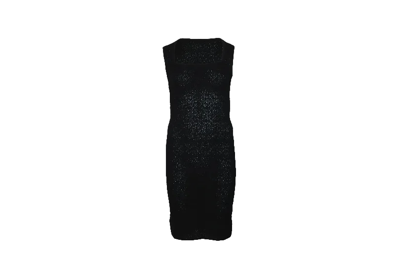 Women's Casual Attire Elegant Contour Alaïa Square Neck Bodycon Dress in Black Cotton