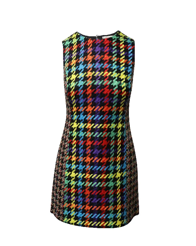 Women's Comfortable Lounge Outfit Seasonal Trend Alice + Olivia Coley Houndstooth Sleeveless Dress in Multicolor Acrylic