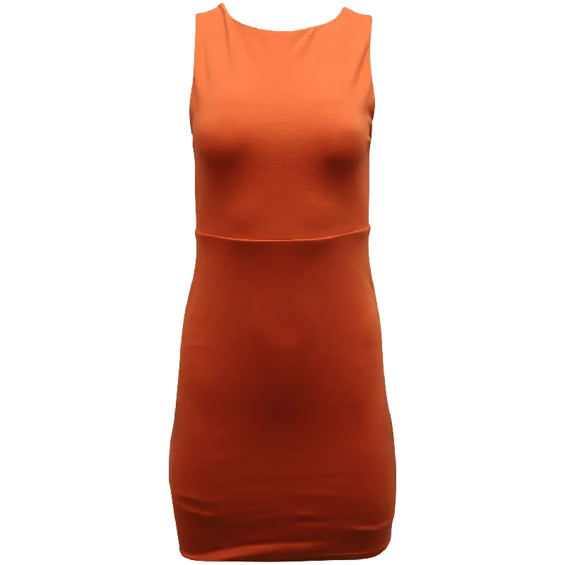 Women's Holiday Attire Graceful Drape Alice + Olivia Tali Sleeveless Cross Detail Back Dress in Orange Rayon