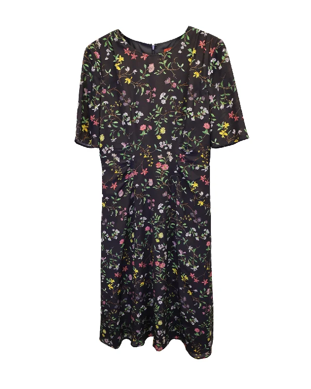 Stylish Women's Outerwear Apparel Minimalist Office - Ready Style Altuzarra Sylvia Floral Print Dress in Black Silk