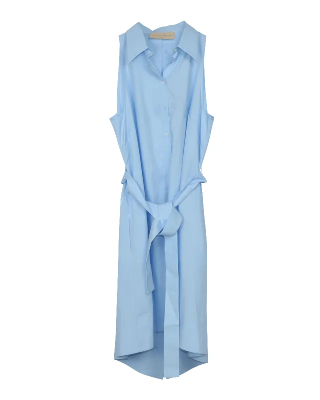 Women's Contemporary Clothing Tropical Island - Inspired Attire Antonio Berardi Midi Shirt Dress in Light Blue Cotton