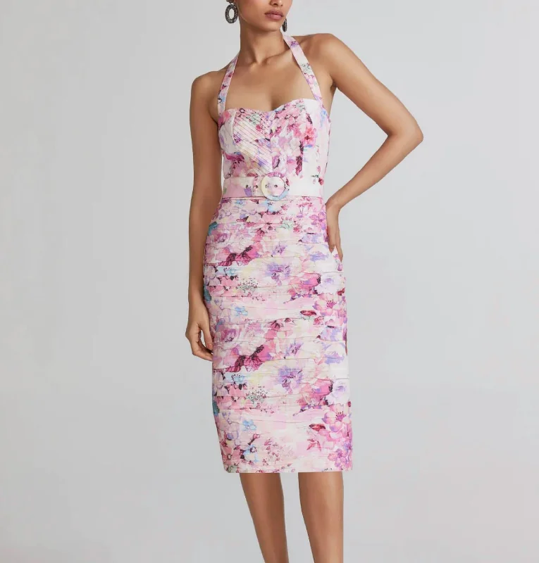 Women's Trendy Activewear Apparel Parisian Effortless Chic Style April Midi Dress In Pink Floral