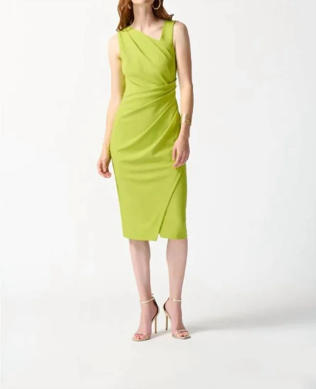 Women's Elegant Evening Outfit Chic Allure Asymetrical Sleeveless Sheath Dress In Key Lime