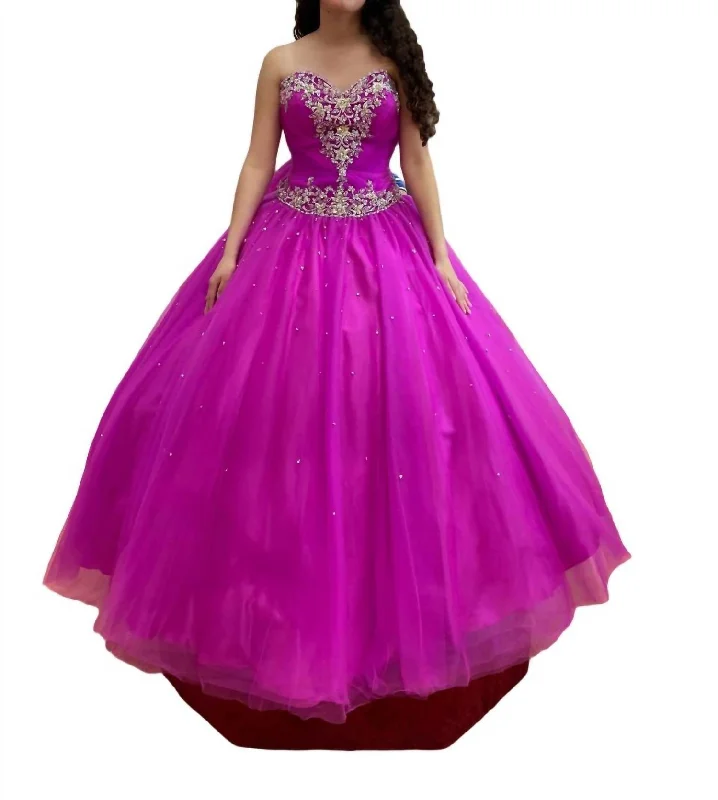 Affordable Luxury Women's Garments Tropical Island - Inspired Attire Beaded Off-The-Shoulder Quinceañera Gown In Passion/multi