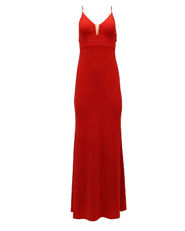 Women's Casual Apparel Mid - Season Sale Calvin Klein V-Neck Long Gown in Red Polyester